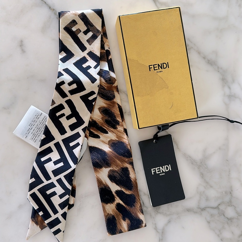 NWT FENDI Wrappy Twilly // leopard + FF